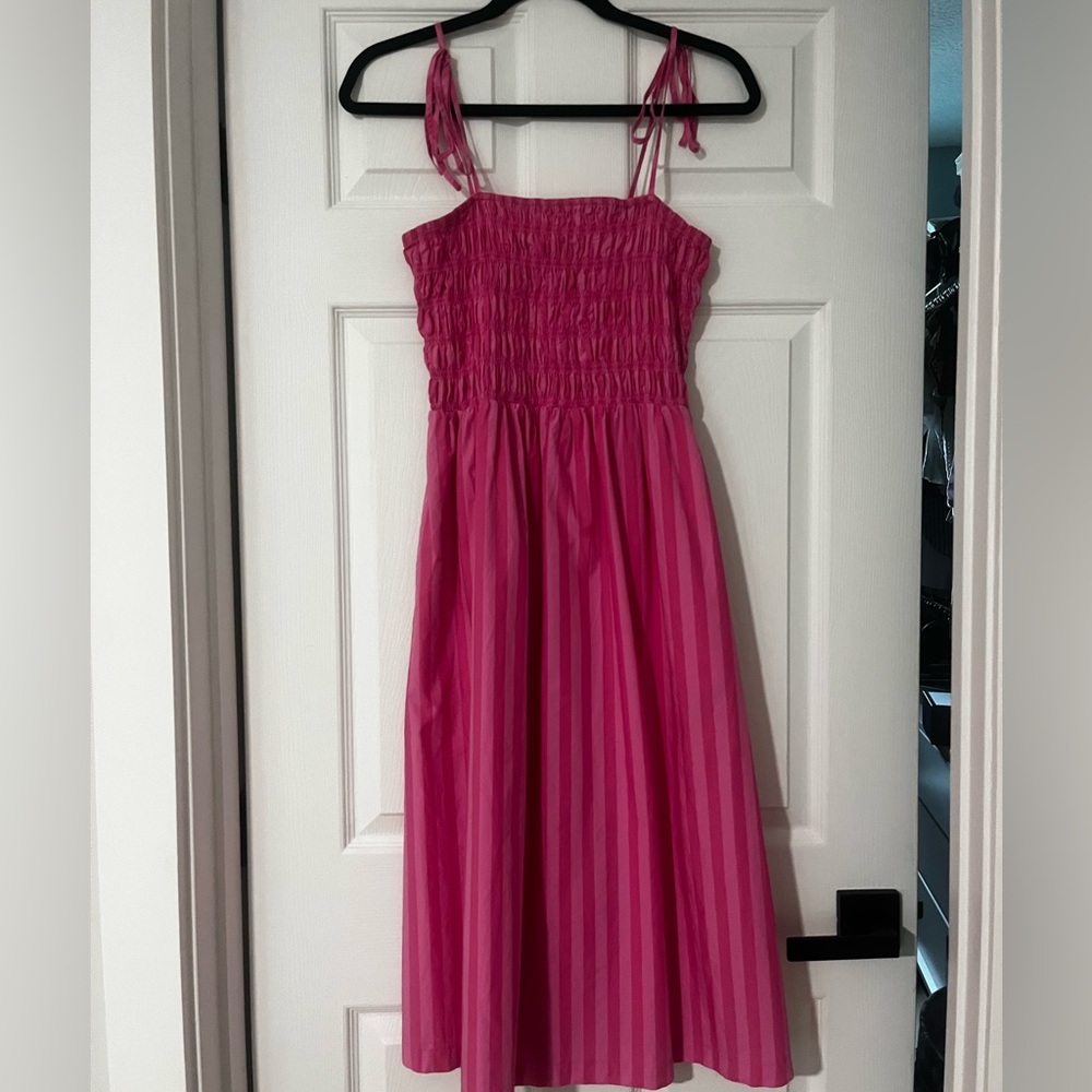 Pink Sleeveless striped mid calf length dress